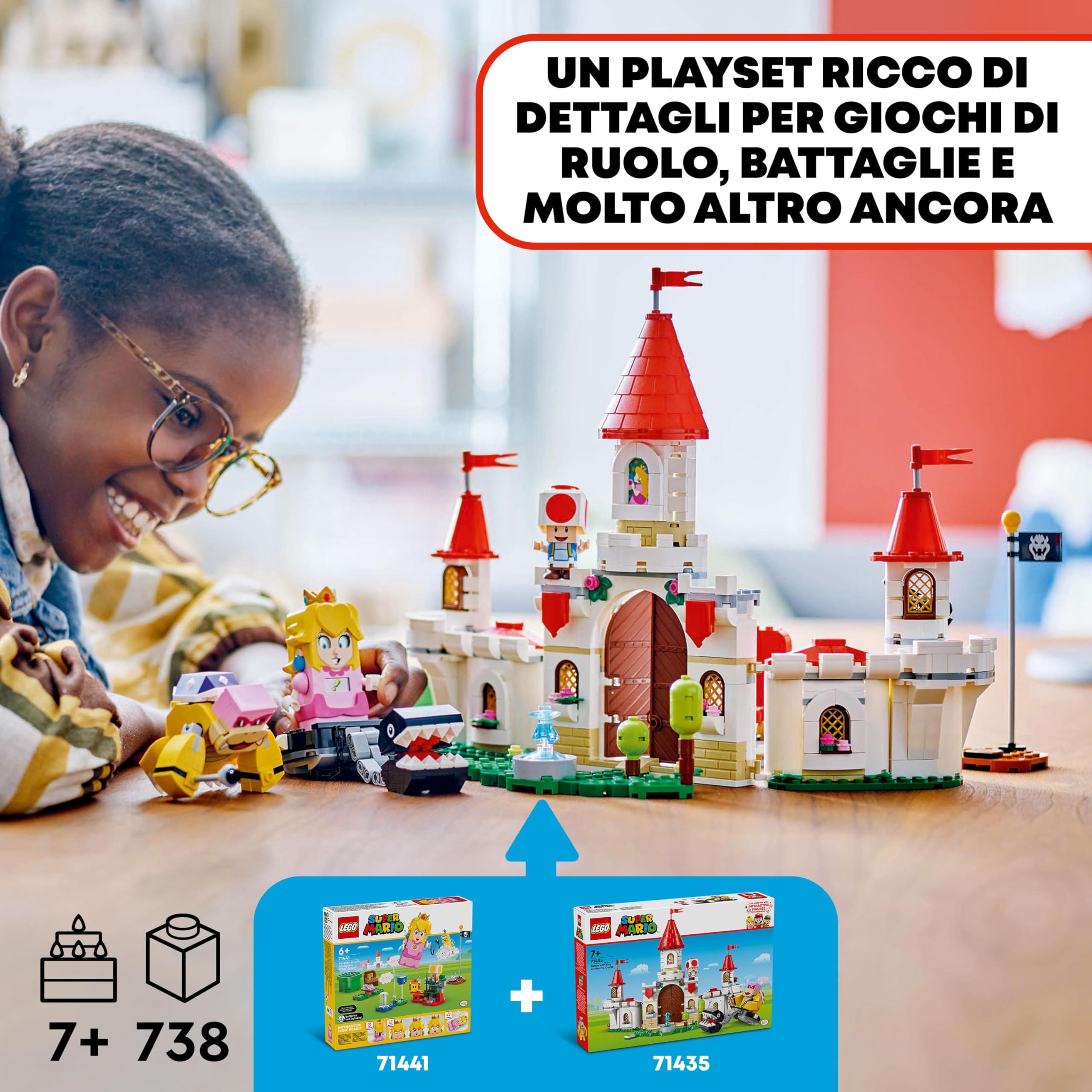 LEGO Super Mario Battaglia con Roy al Castello di Peach Giocattolo con Personaggi Nintendo, Torre e Catapulta, Giochi d'Avventura per Bambini e Bambine da 7 Anni, Idea Regalo di Compleanno 71435
