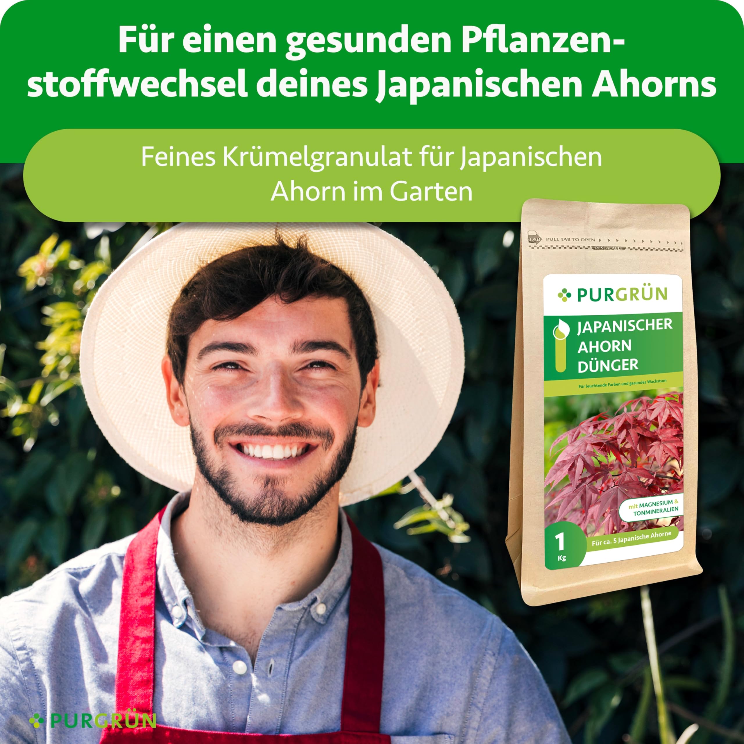 Japanischer-Ahorn-Dünger 1 kg – Organisch-mineralische Rezeptur – Feinkörniges Krümelgranulat – NPK 5+4+6 – Extra Magnesium für eine intensive Blattfärbung – Verbessert die Bodenqualität