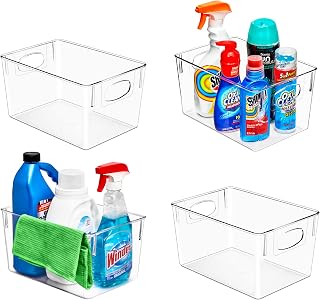 Sorbus 4 Pack Large Clear Plastic Storage Bins, Clear Organizer Bins with Handle for Kitchen, Pantry, Cabinet, Refrigerator, Craft, Toys, Clothes, Closet, Under Sink, Bathroom Organizers and Storage