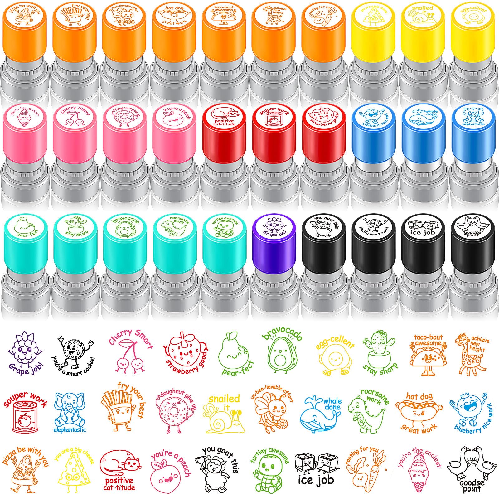 30 timbri colorati autoinchiostranti in plastica per insegnanti, per istruzione, compiti, insegnanti, premi, forniture (stile divertente)