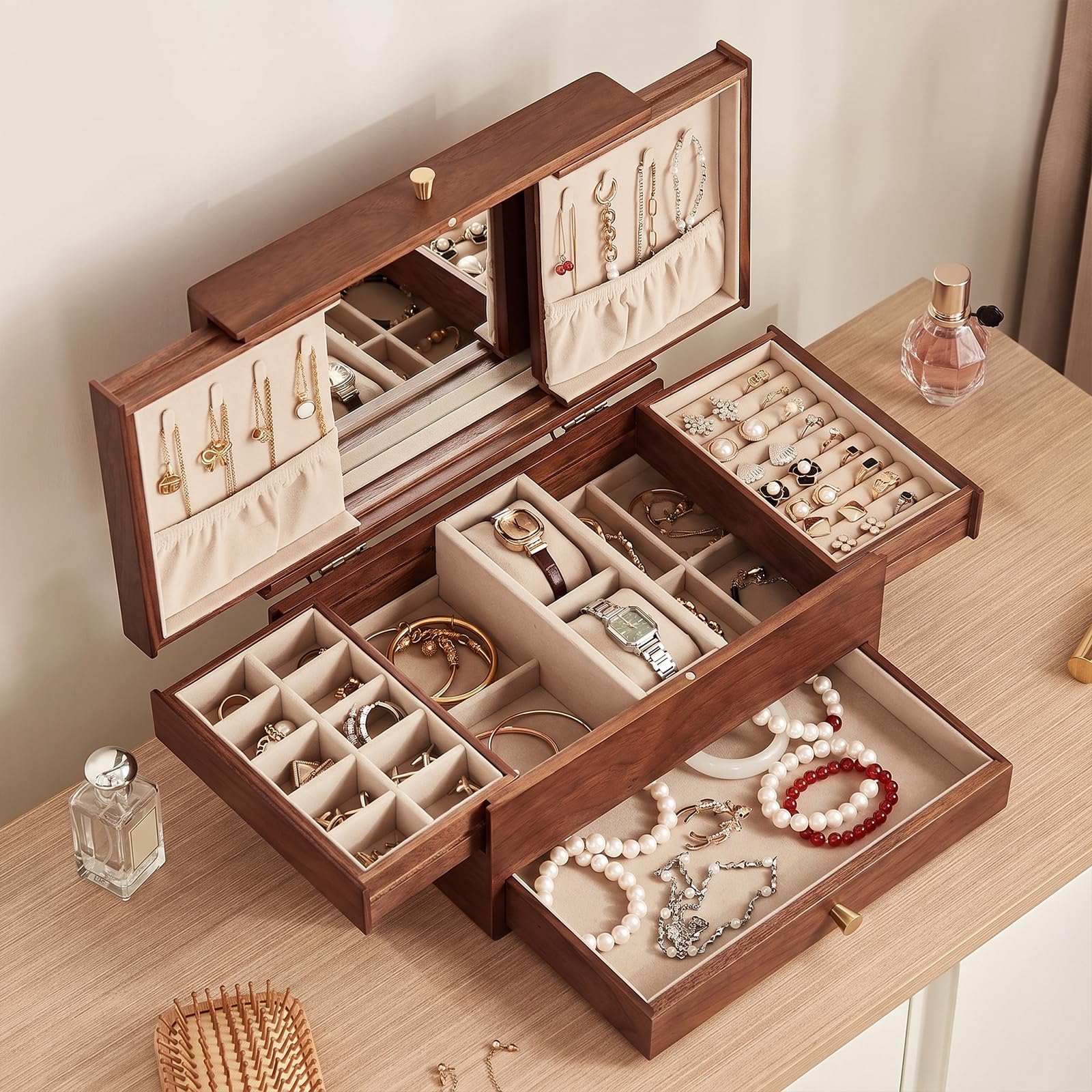 Amazon.com: Homruilink Walnut Wooden Jewelry Box for Women, with