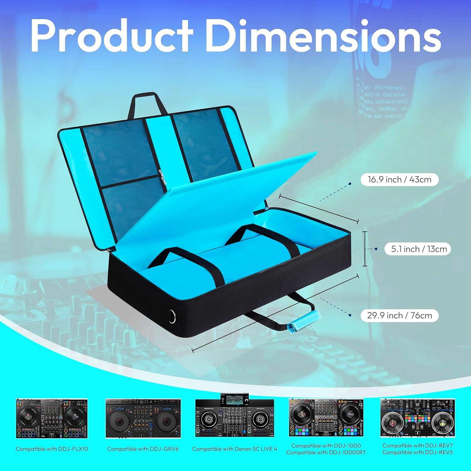 DJ Controller Case Compatible with DDJ-FLX10/ DDJ-GRV6/ REV5/ REV7/ SC LIVE 4/1000/ 1000SRT, Padded DJ Controller Bag with Multi- Pocket, DJ Backpack with 15.6" Laptop Compartment
