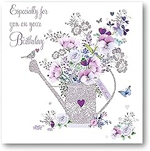 Nigel Quiney Female Birthday Card - General Card for Women/Girls - Floral Watering Can with Foil Details - Eco-Friendly and Recyclable