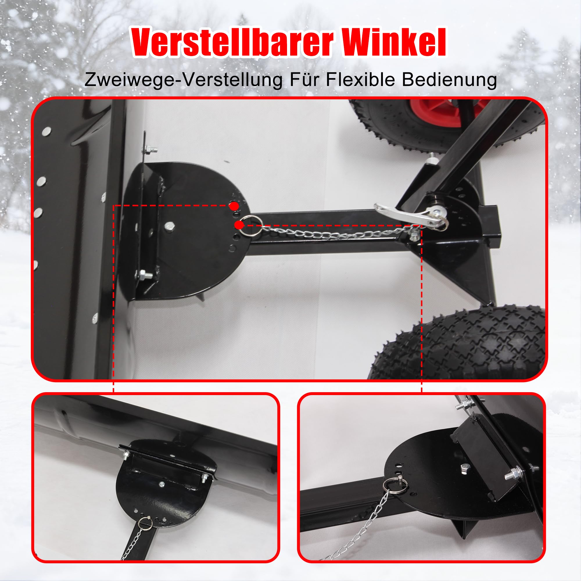 Räder-Schneeschieber 74x36cm - Rückenschonender Schneeschaufel mit 5-Fach Höhenverstellung, Klappbarer Metall-Schneeschild für Garten, Gehwege & Einfahrten