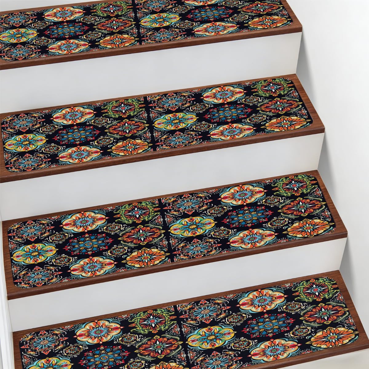 Alfombras para escaleras antideslizantes vintage bohemio de 15 piezas para proteger a tu familia