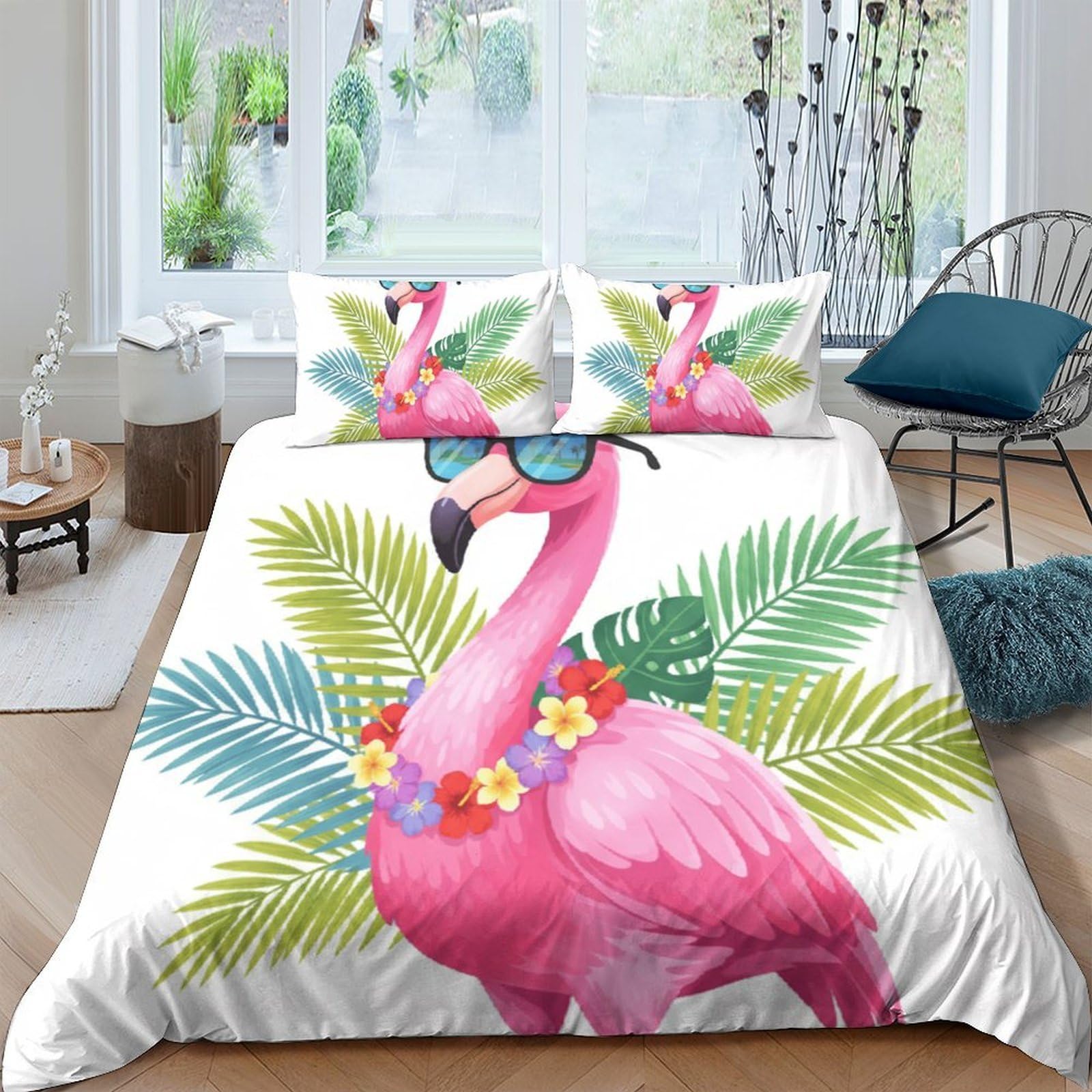 Ctjqhvkz Style-3 3D Printed Pink Flamingo Fitted Sheet Microfiber Soft Tropical Leaf Bed Cover For Bedroom Dorm Mattress Decor Easy Care Single（135X200cm）