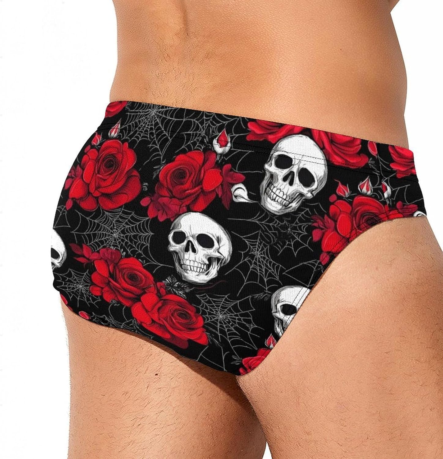 Rose Skulls Printed Men's Swimsuit Brief Sexy Bikini Briefs Retro Printed Swimwear Quick Dry Swimming Trunks 3X-Large