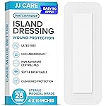 JJ CARE Waterproof Adhesive Island Dressing [Pack of 25], 4 x 10 Sterile Bordered Gauze, Breathable Island Wound Dressing, Individually Wrapped Adhesive Gauze Bandages with Non-Stick Central Pad