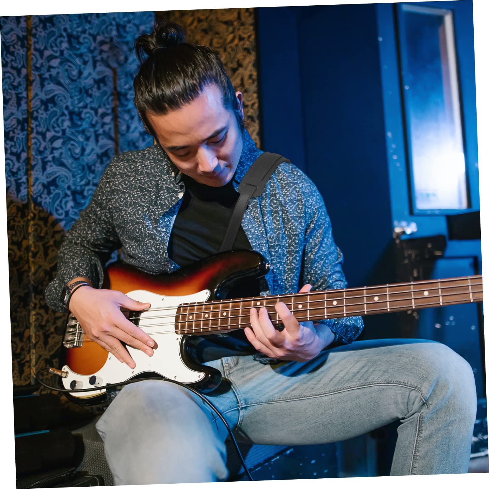 BESTonZON Gitara Basowa Pasek Gitara Pasek Na Ramię Akcesoria Do Gitary Pasek Na Ramię Do Gitary Pasek Na Instrumenty Gitary Prosty Pasek Na Gitarę Praktyczny Pasek Na Gitarę Pasek