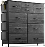 Lulive Dresser for Bedroom with 10 Drawers, Chest of Drawers with Side Pockets and Hooks, Fabric Storage Organizer Unit for Living Room, Hallway, Closet (Rustic Brown)