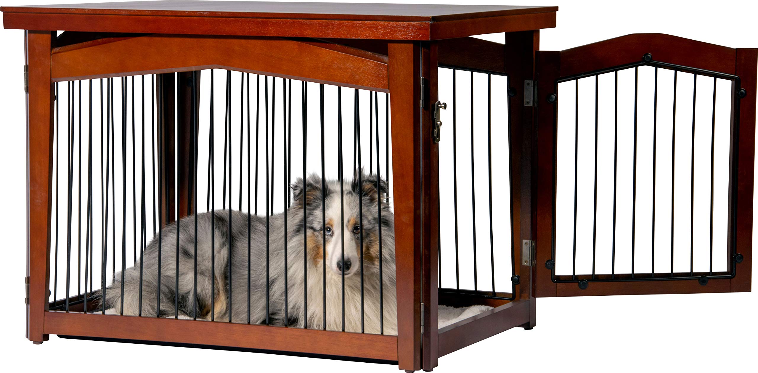 dobar® 35246 Design Hundekäfig und Absperrung Gr. M - Hundebox mit Tischoberfläche - Hundehütte für den Innenbereich - Hundehaus Massivholz - Couchtisch - Absperrgitter - 82 x 57 x 59 cm - Braun
