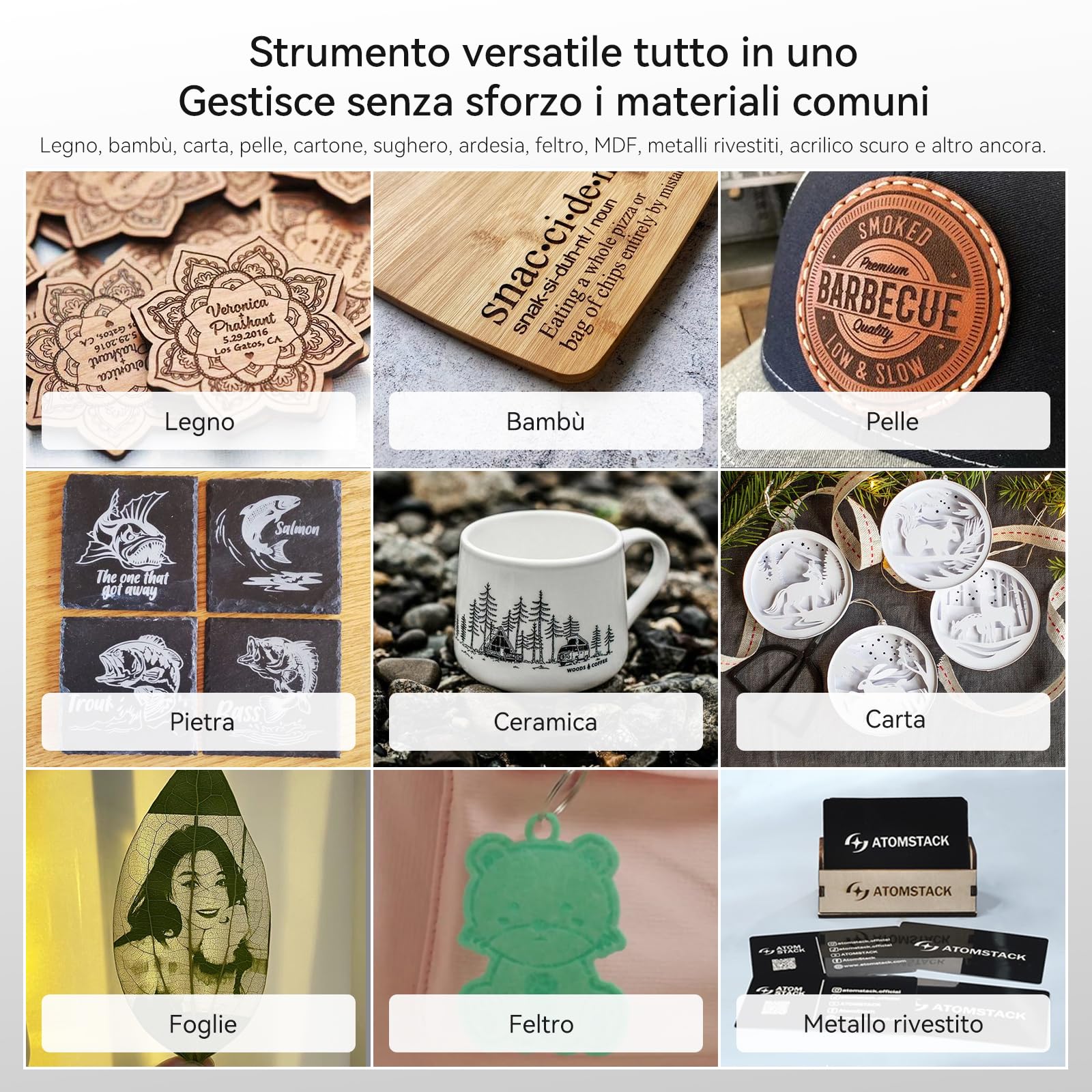 ATOMSTACK SWIFT MINI 3W Macchina per incisione Laser Modello Base Completamente Preinstallato Incisore Laser Fai da Te Superficie di Incisione145×135mm Precisione di 0,04 mm Per Legno, Artigianato