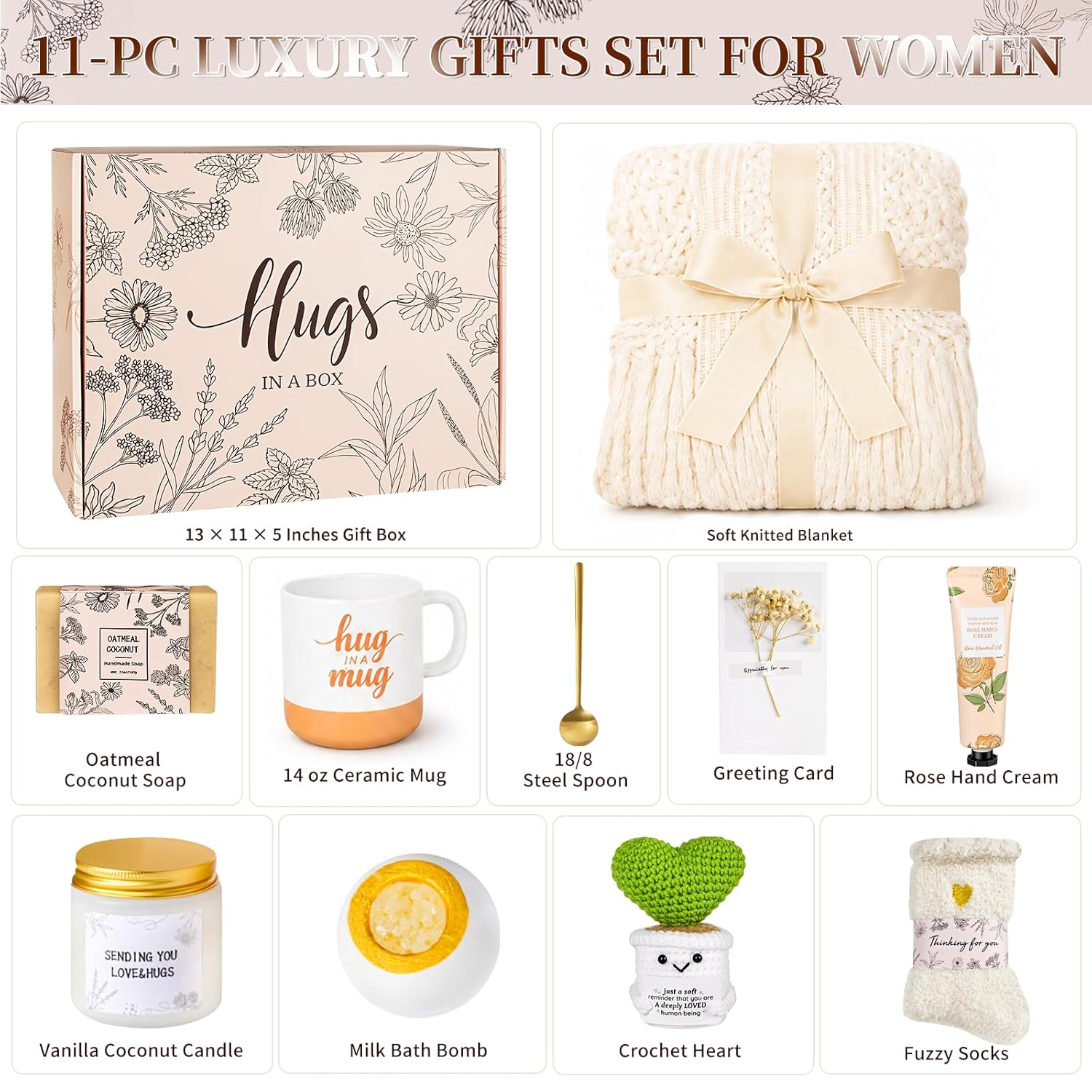 Self Care Get Well Soon Gift Basket for Women - 11pc Birthday Gift & Feel Better Spa Care Package, Thinking of You & Sympathy Gifts for Her, Mom, Friend, Sister, Teacher