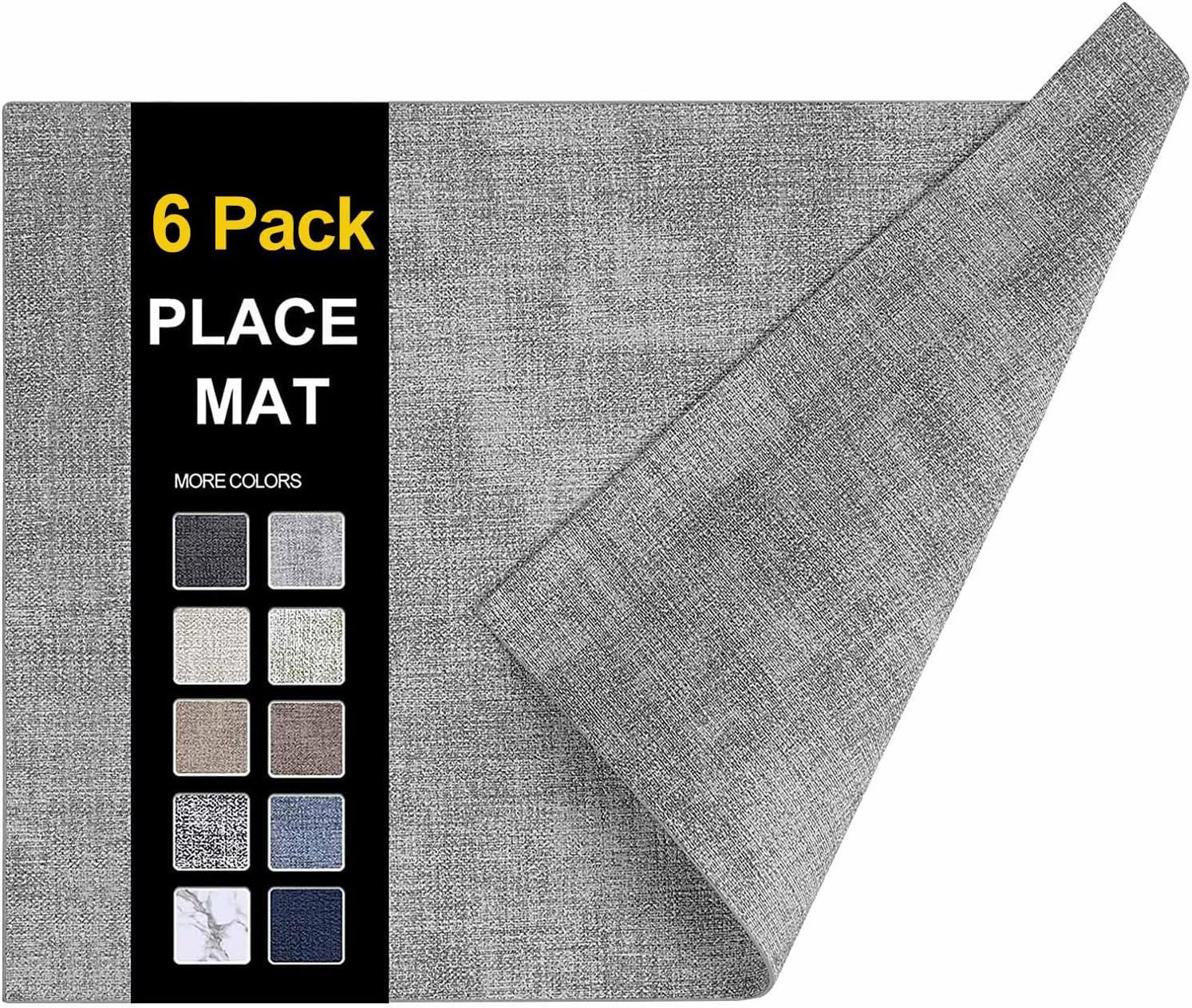 - homing Faux Leather Heat Resistant Placemats 6 Packs, Waterproof Wipeable Dining PU Place Mats for Indoor & Outdoor, Easy to Clean, Light Grey