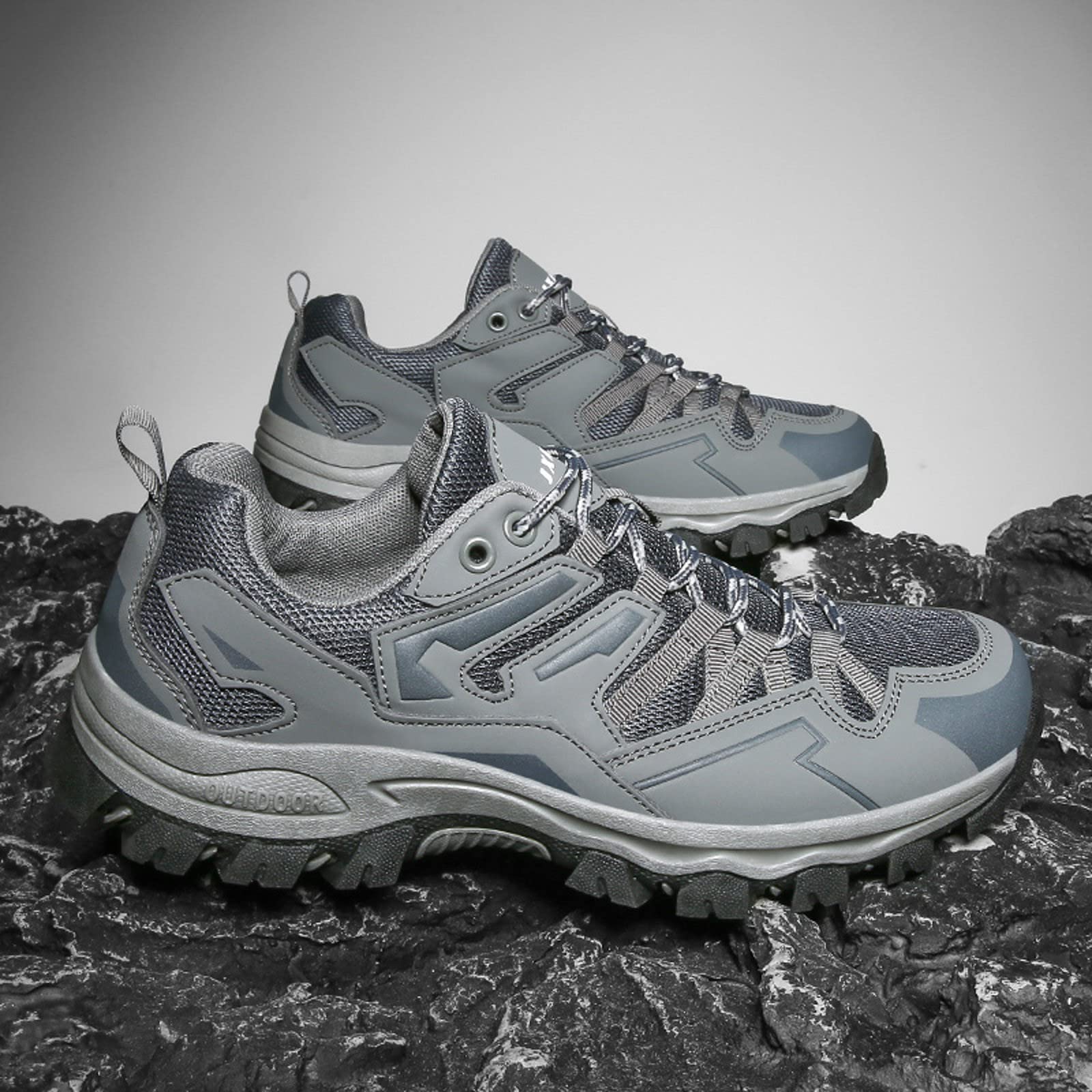 Mens Hiking Boots Outdoor Ankle Booties Leather Walking Lace Up Lightweight Trekking Shoes Breathable Work Walking Trekking (Color : Gray, Size : 6.5)