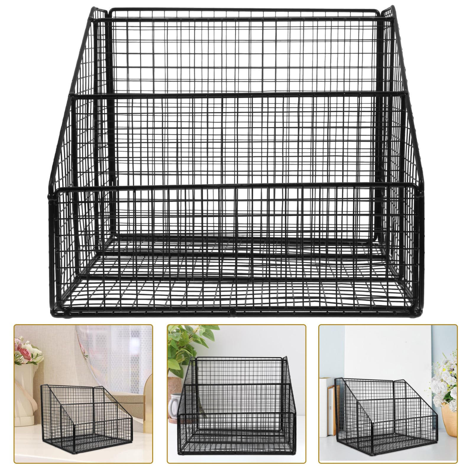DOITOOL Porta Libri in Ferro Nero Design Aperto e Contemporaneo, Scaffale da Scrivania a Livelli per Organizzare Libri e Riviste in Casa o Soggiorno