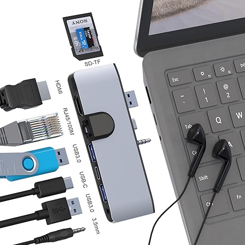 Surface Laptop 4 estación de acoplamiento Hub, 8 en 3 Surface Laptop 4 adaptadores con 4K HDMI+Ethernet+USB 3.0+USB-C+Audio+SDTF, accesorios de