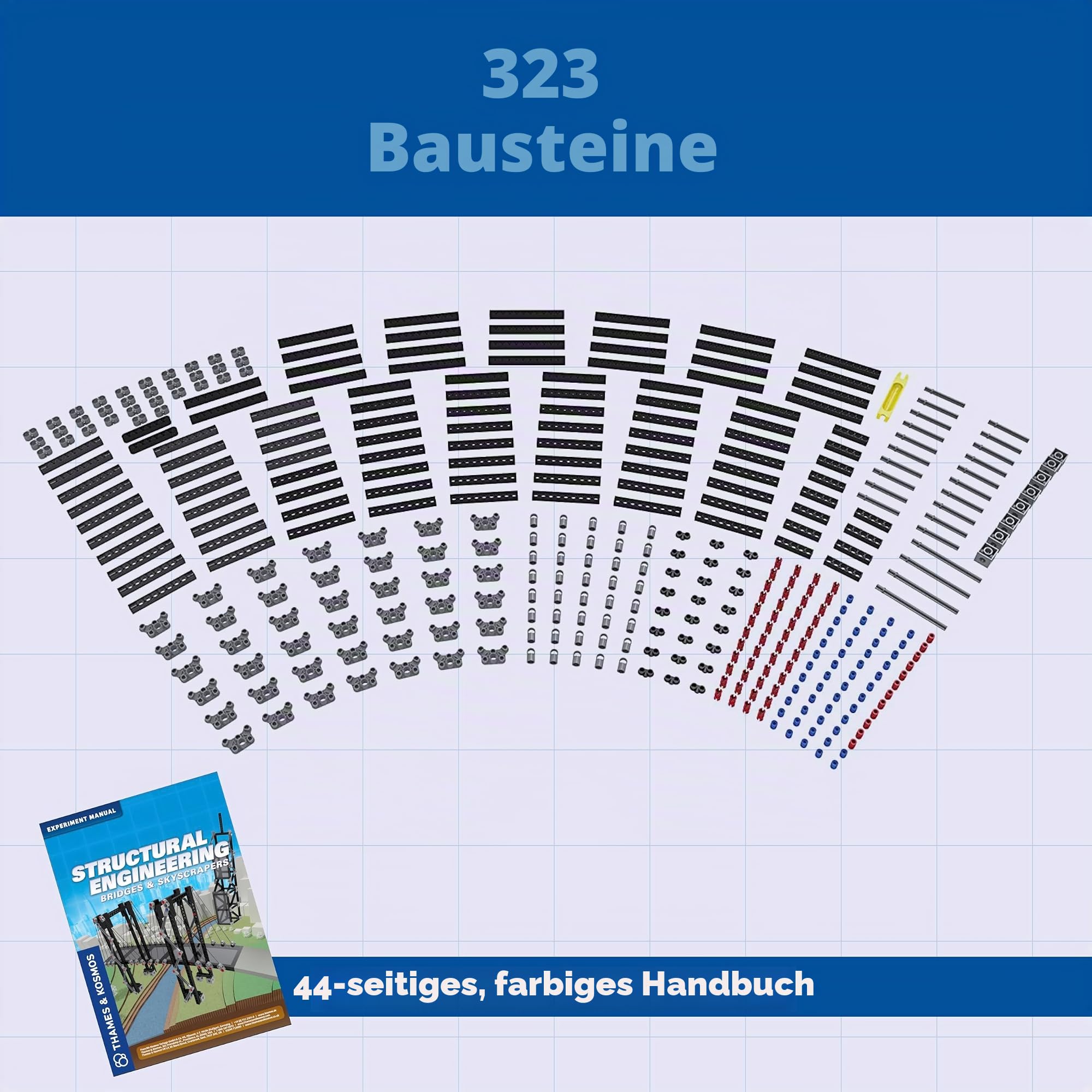 Thames & Kosmos , 625414, Structural Engineering, Bridges & Skyscrapers,Science & Engineering Kit, Build 20 Models, Learn About Force, Load, Compression, Tension, Ages 8+