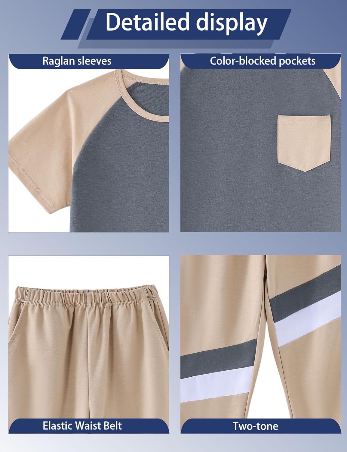 Boys Clothes,Boy outfits 2-Piece Raglan Color blocking Short-Sleeve T-Shirt Color blocking Pant Teen Boys Clothing - Image 6