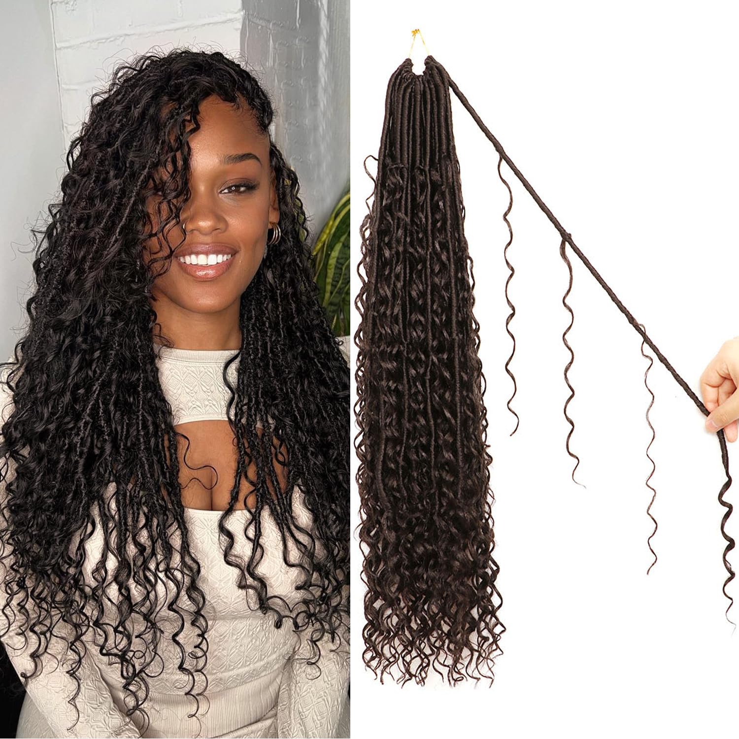 Faux Locs Crochet Hair-Soft Locs Crochet Braids Hair Extensions Goddess Braids Extensions Hair (#2, 24Inch (Pack of 8))