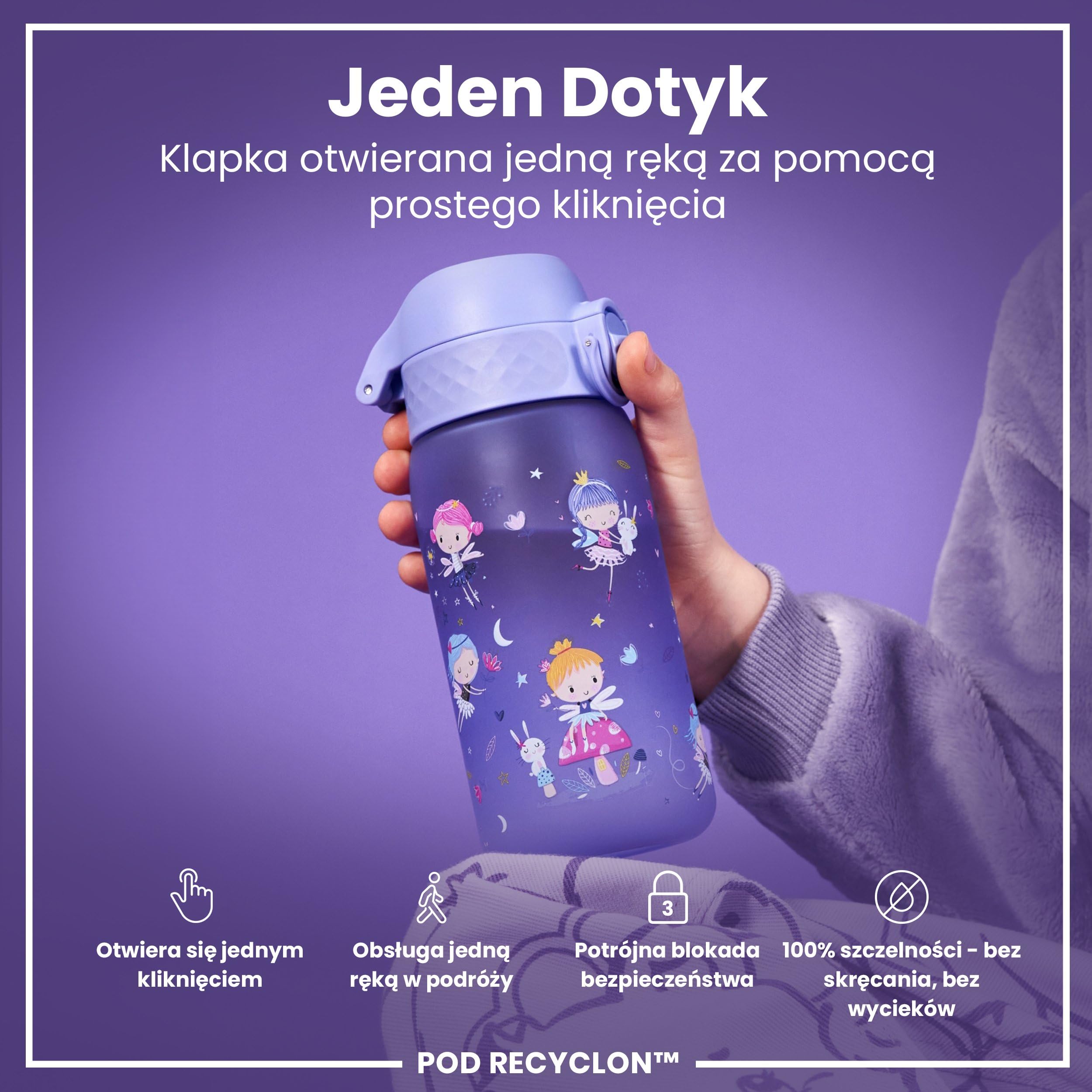 ION8 Butelka dla Dzieci, 350 ml/12 oz, Szczelna, Łatwa do Otwarcia, Bezpieczny Zamek, Można Myć w Zmywarce, Bez BPA, Uchwyt do Przenoszenia, Łatwa do Czyszczenia, Bezwonny, Wróżki