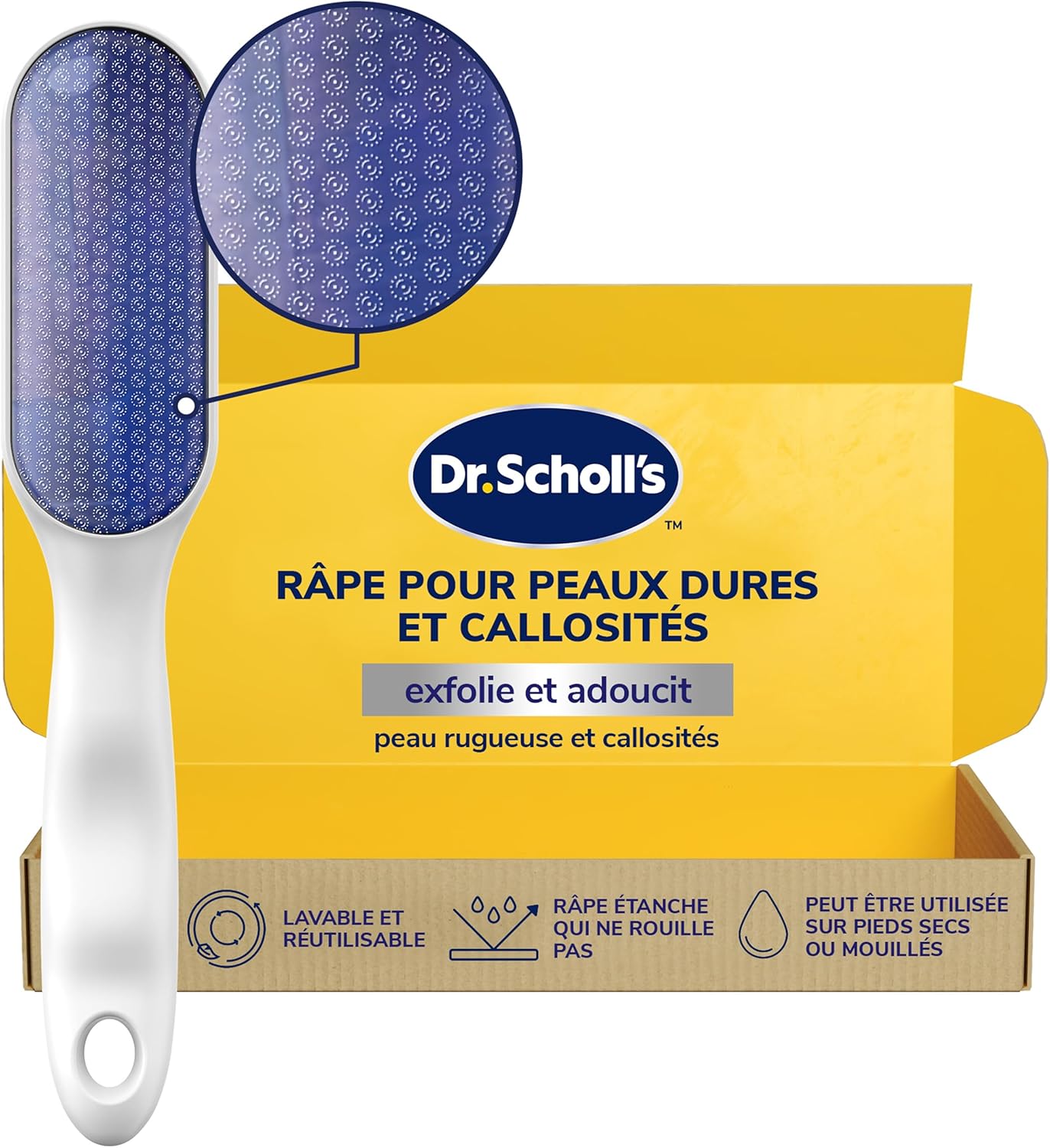 Product image of Dr. Scholl’s Râpe Pieds Manuelle en Nano Verre – Élimine en douceur la peau dure et les callosités sur pieds secs ou mouillés – Râpe étanche qui ne rouille pas – Lavable et réutilisable