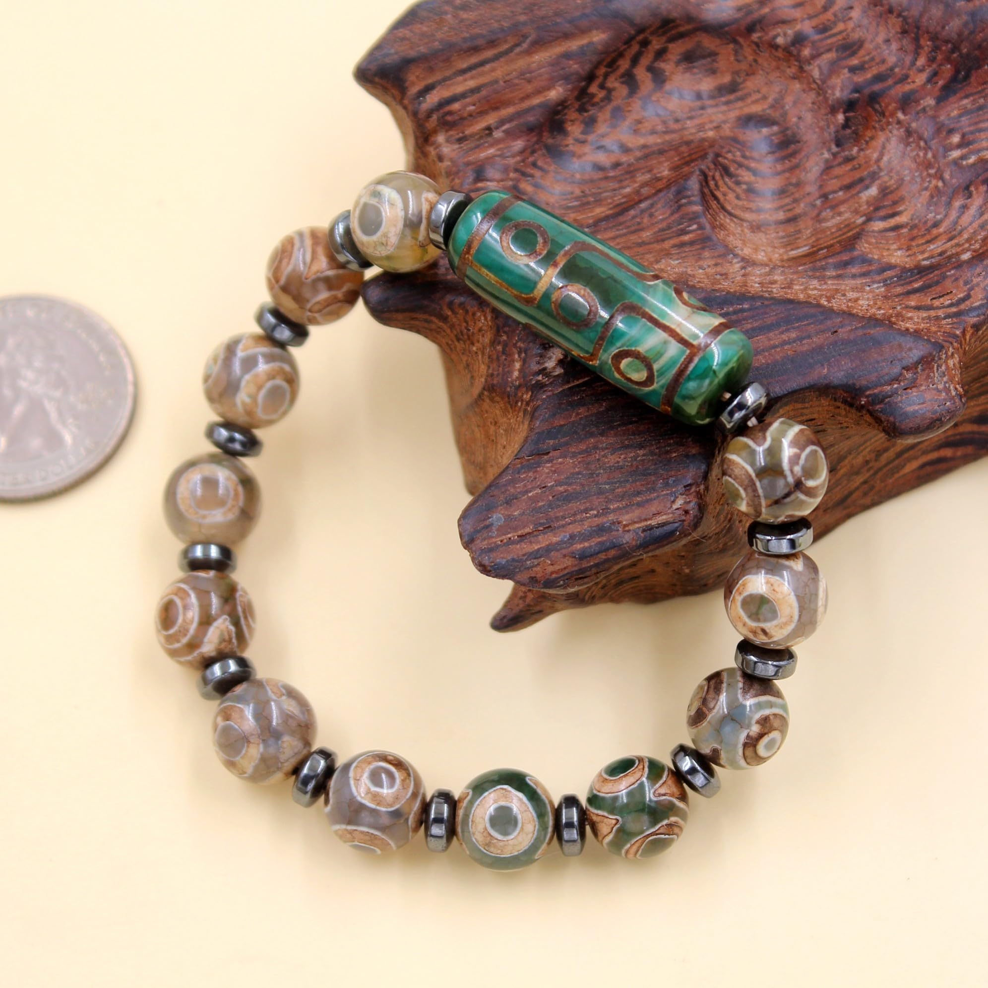 Feng Shui， Pulsera tibetana de Cuentas Dzi, Amuleto de meditación Budista Feng Shui, Pulseras con Cuentas Dzi de Nueve Ojos, joyería de Buena Suerte para Mujeres y Hombres YA5102