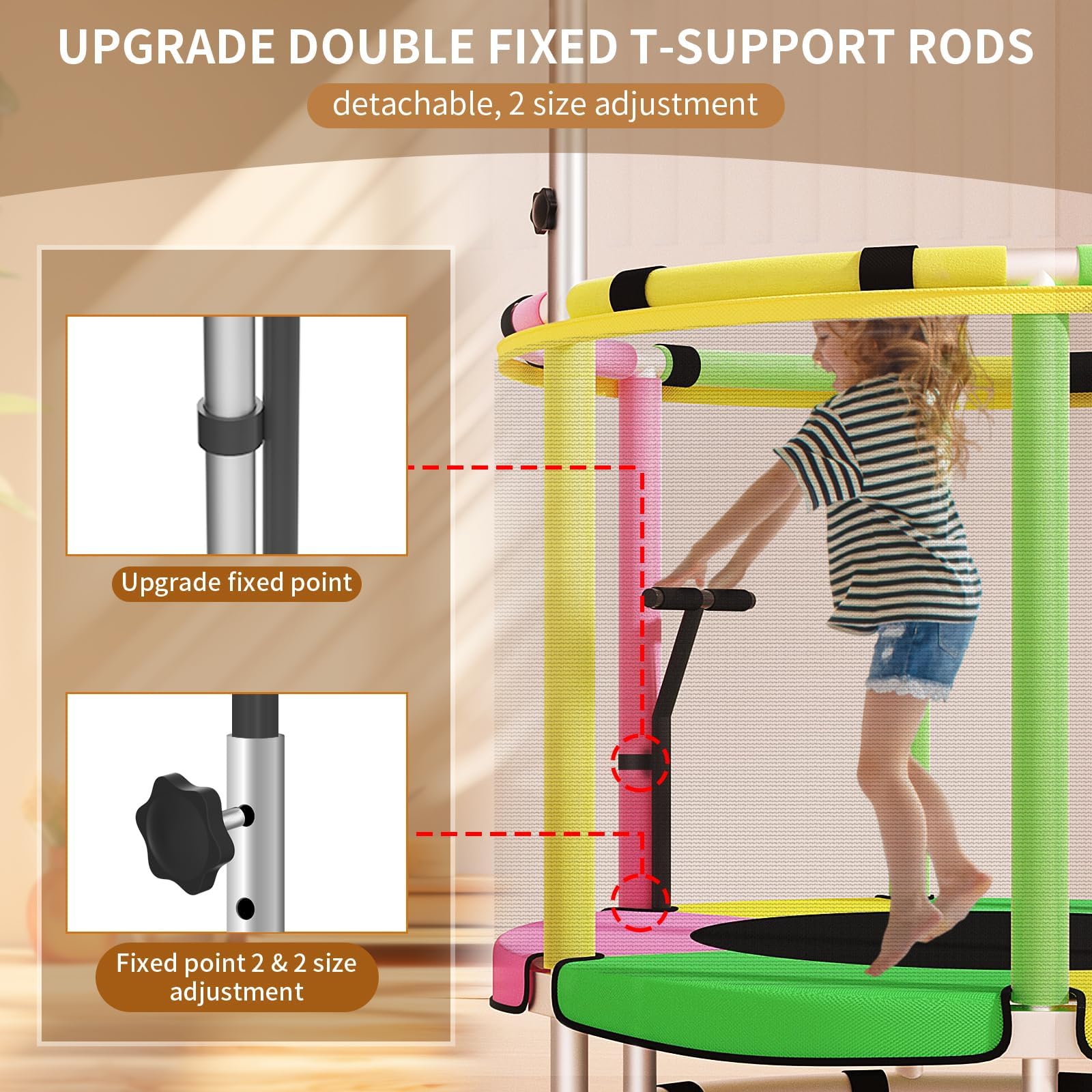 Kleinkinder-Trampolin mit Netz – 140 cm Indoor Outdoor Trampolin, 200 kg, mit Spielkorb, Turnstange & Sicherheitszubehör für Kinder