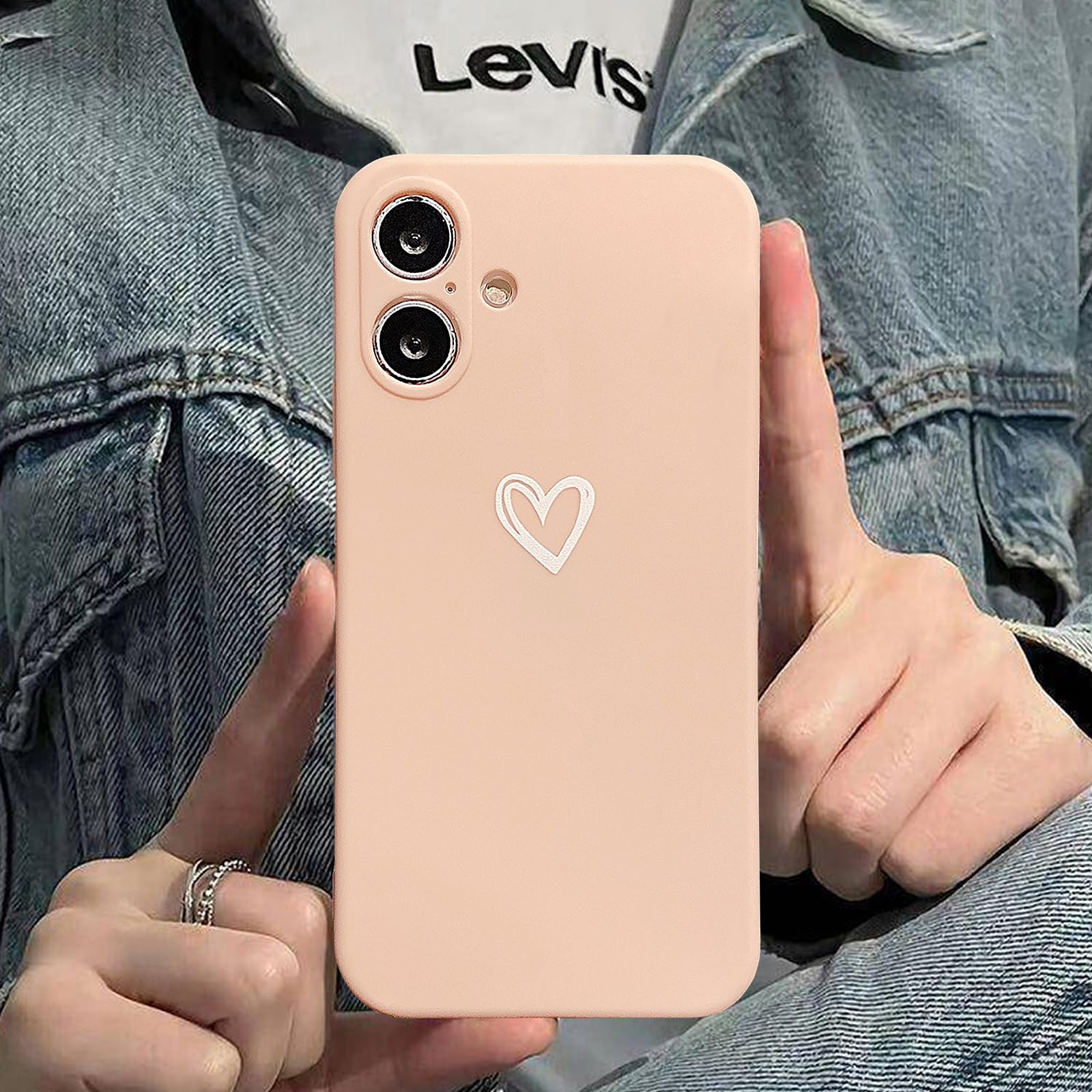 Compatible for iPhone 16 Case for Soft Liquid Silicone Cute Heart Pattern Slim Protective Shockproof Case for Women for iPhone 16-Pink iPhone 16 Pink