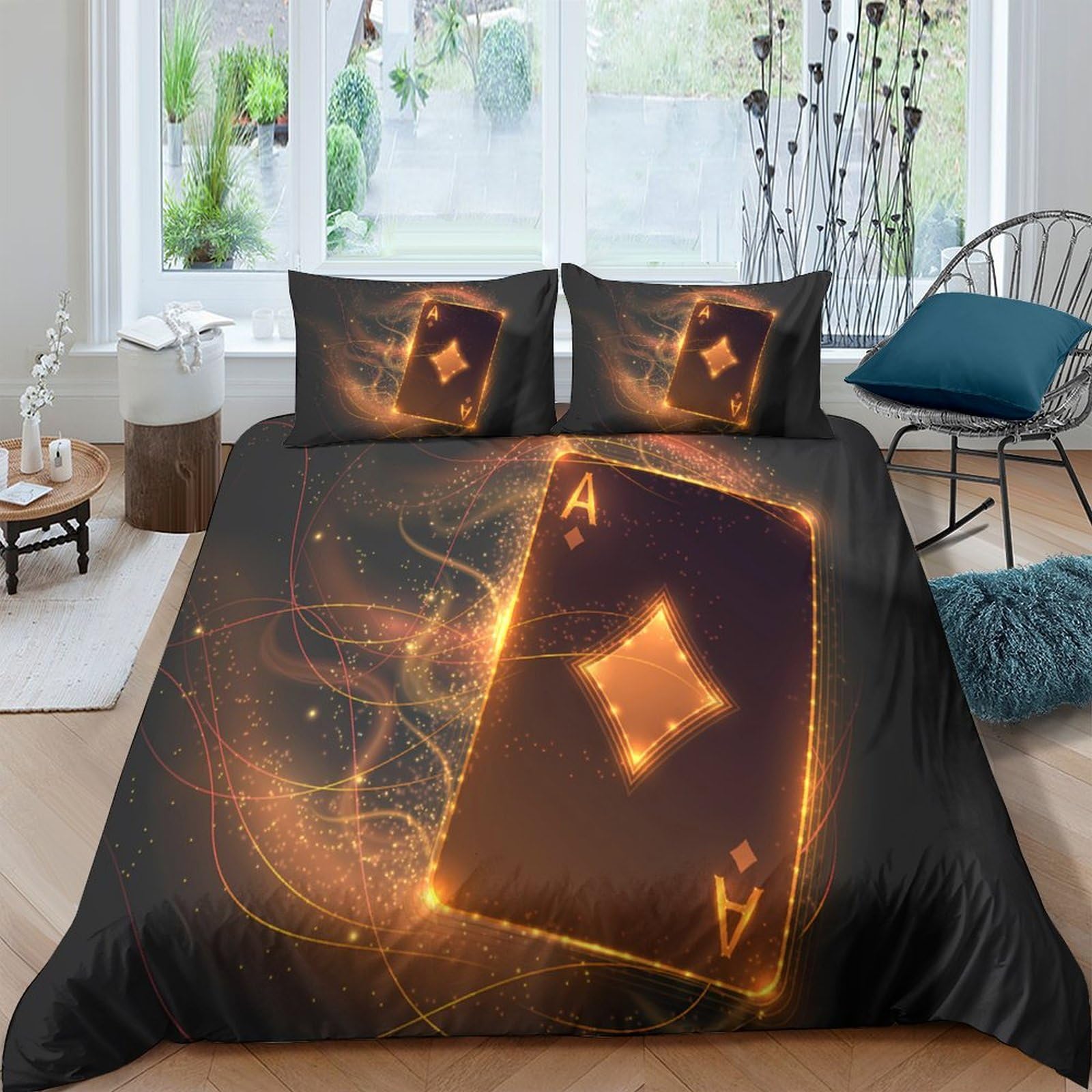 Ctjqhvkz Style-4 3D Printed Luminous Poker Fitted Sheet Microfiber Soft Breathable Ace Of Diamonds Mattress Cover For Bedroom Decor Single（135X200cm）