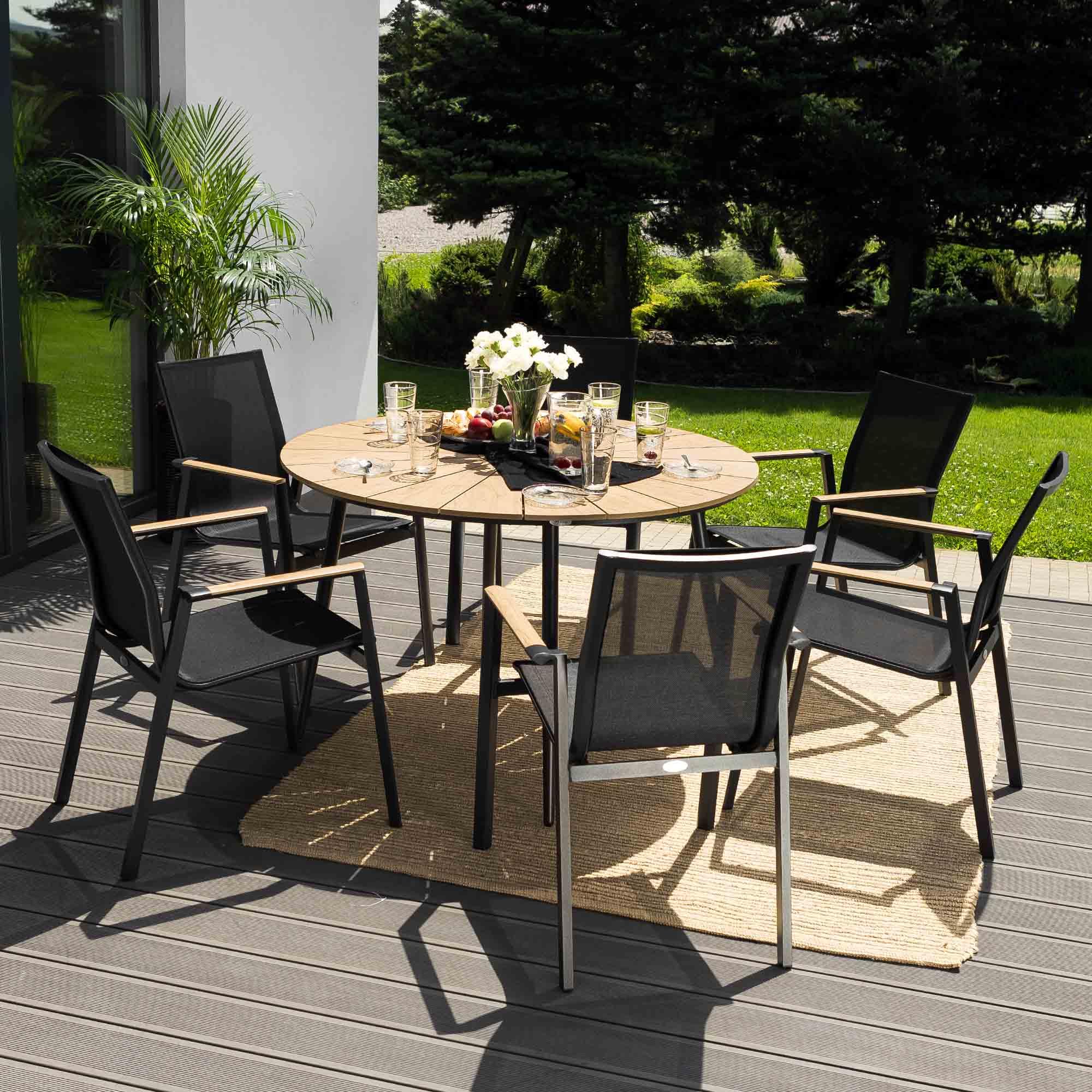 di volio Gartentisch Palermo ø 120 cm, rund - Gartentisch - wetterfest & langlebig, aus Aluminium, Holzoptik (Beige)