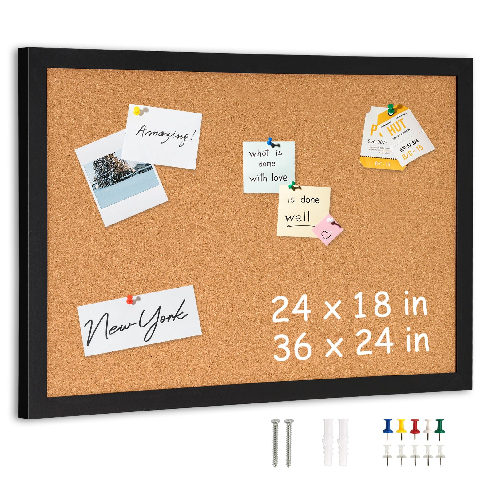 DOLLAR BOSS Cork Board for Wall 36" x 24" Bulletin Board for Wall with Black Wood Frame, Picture Display Pin Broad Vision Board for Office Home School