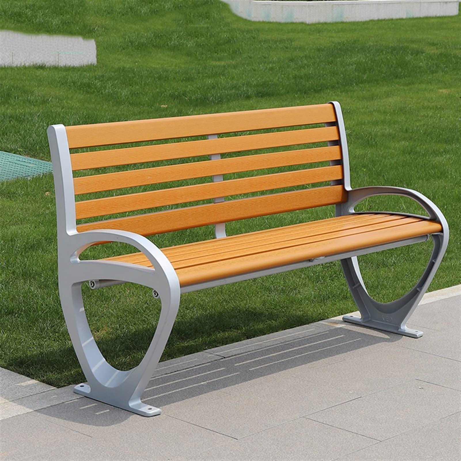 SDdPulse Panca da giardino in plastica e legno, panca lunga per 3 persone, in alluminio pressofuso, per esterni, design ergonomico, per esterni