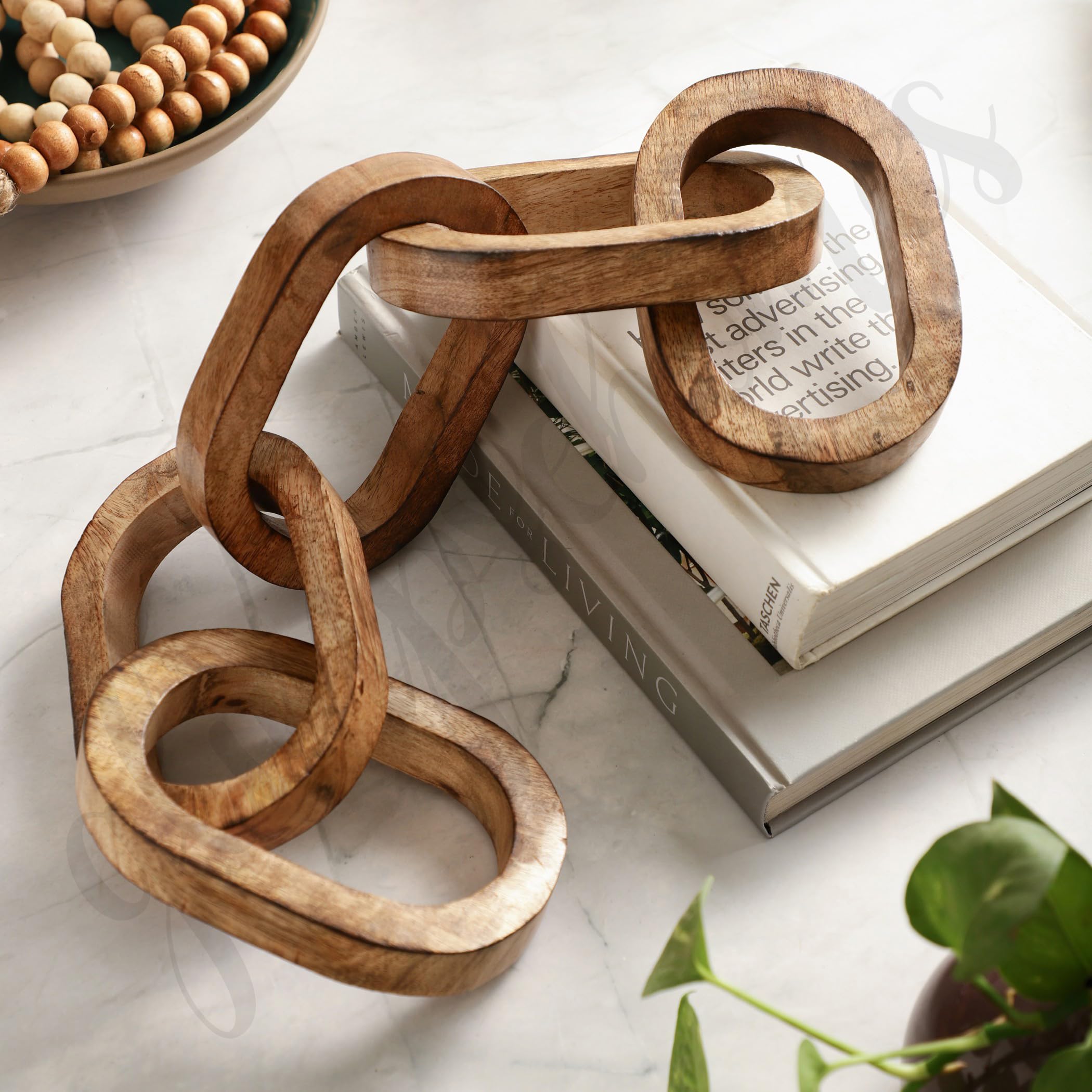 Glimpse Homes Wooden Chain | Action Home Decor Accent Piece | Living Room Decor | Centre Console Table Decor (5 Knots- Natural Wood)