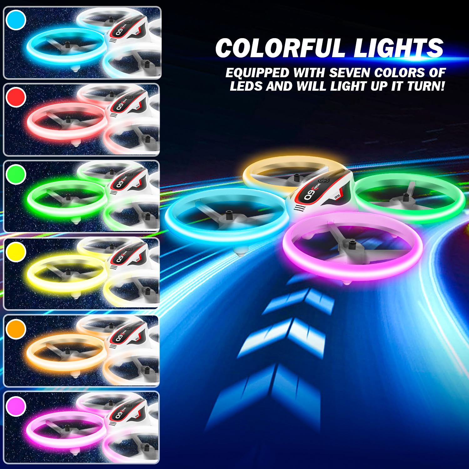 Drone avec Caméra pour Enfant,Quadricoptère HD avec Lumières Colorés,Jouet Cadeau pour Garçons,Filles et Débutants, Hélicoptère Télécommandé avec Mode sans Tête,Induction de Gravité