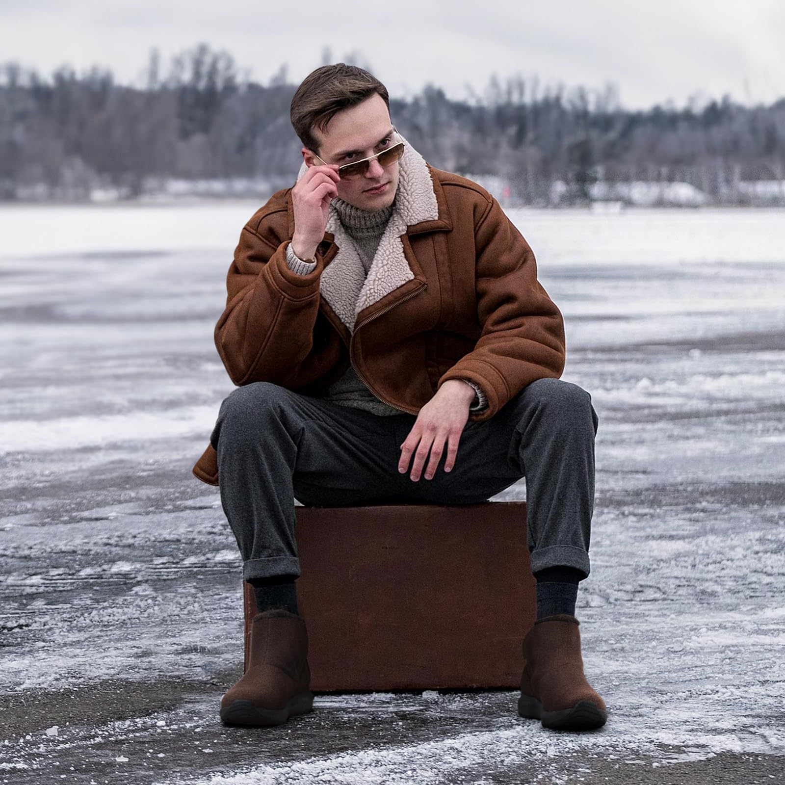 FitVille Stivali Invernali da Uomo Extra Larghi Stivaletti da Neve con Fodera Calda Stivali a Strappo da Esterno Impermeabili Antiscivolo