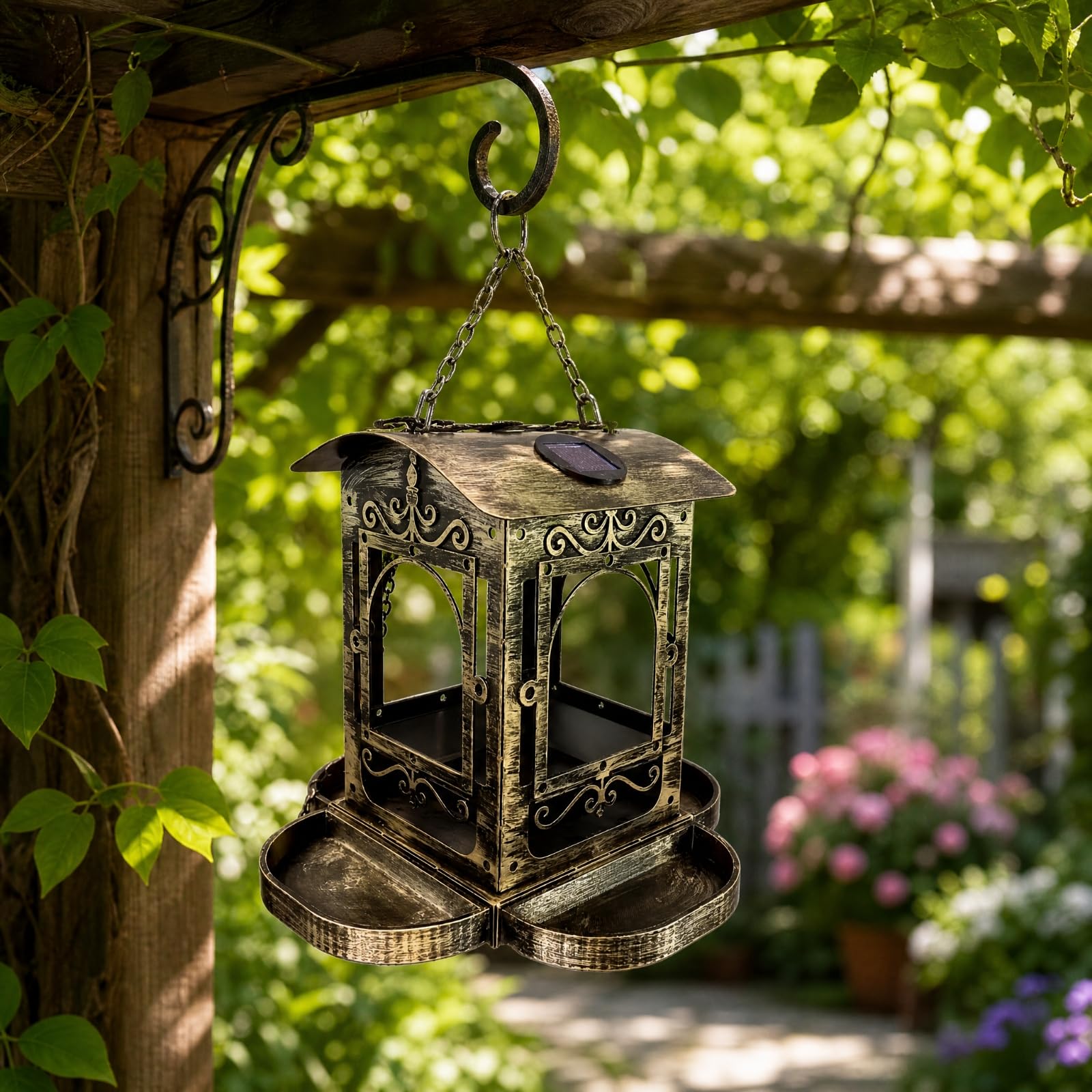 Mangiatoia Solare per Uccelli Appendibile Mangiatoia Decorativa in Ferro Pannelli Traforati per Giardino, Cortile, Stile B
