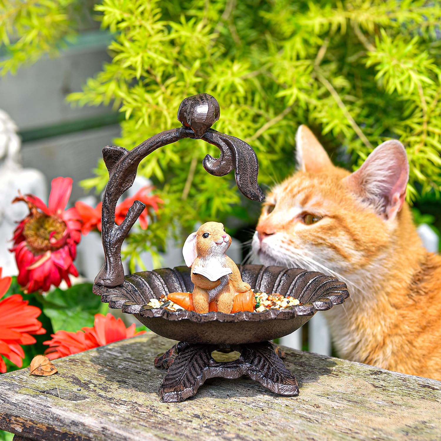 Sungmor Set di 2 statue in ghisa, uccellini bianchi antichi con ramo, statuette da collezione, scultura decorativa per casa colonica, giardino, decorazione realistica, per interni ed esterni