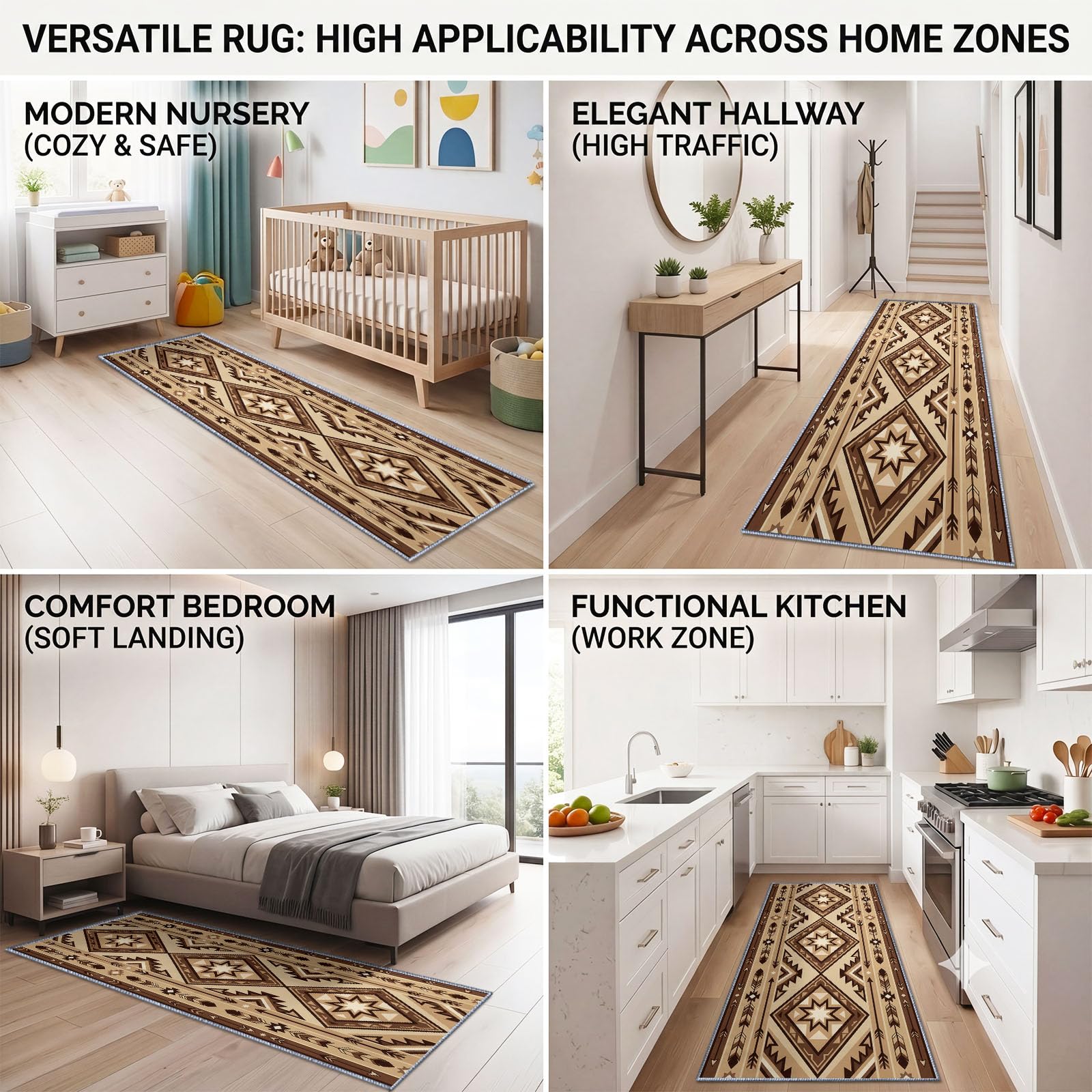 Tappeto antiscivolo in stile azteco tribale per corridoio, 80 x 180 cm