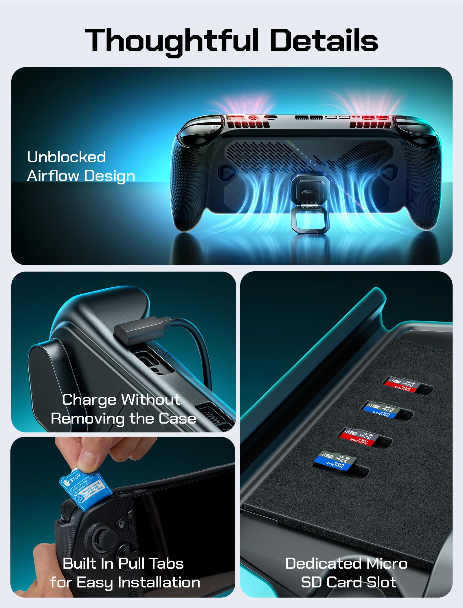 JSAUX ModCase do ROG Xbox Ally/Ally X, Etui Ochronne ze Stojakiem | Zdejmowana Przednia Pokrywa, Pasek Montażowy, Gniazda na Karty Micro SD, Uchwyt Antypoślizgowy