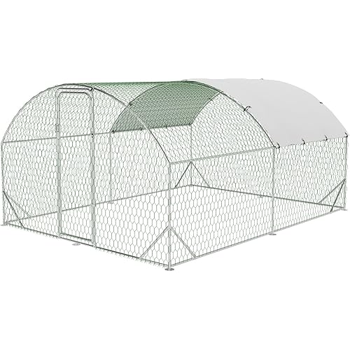 Metal Chicken Coop, 13.1x 9.8X 6.5FT Chicken Runs with Cover, Chicken Pen House with Waterproof & Anti-UV Cover, Lockable Door, Poultry Cage for Yard Outdoor Duck Rabbit