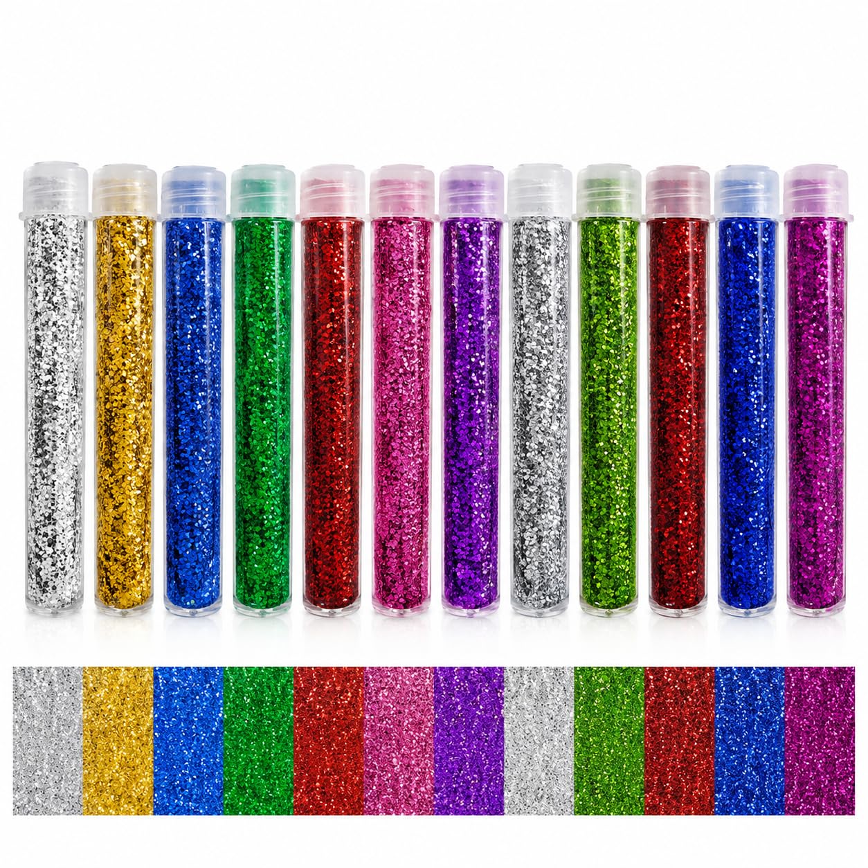Fine Craft Glitter Powder Set of 12 Bottles | Assorted Multicolor Glitter for DIY Art, Resin Art, Slime, Rangoli, Nail Art, Greeting Cards, School Craft & Decoration-image-0