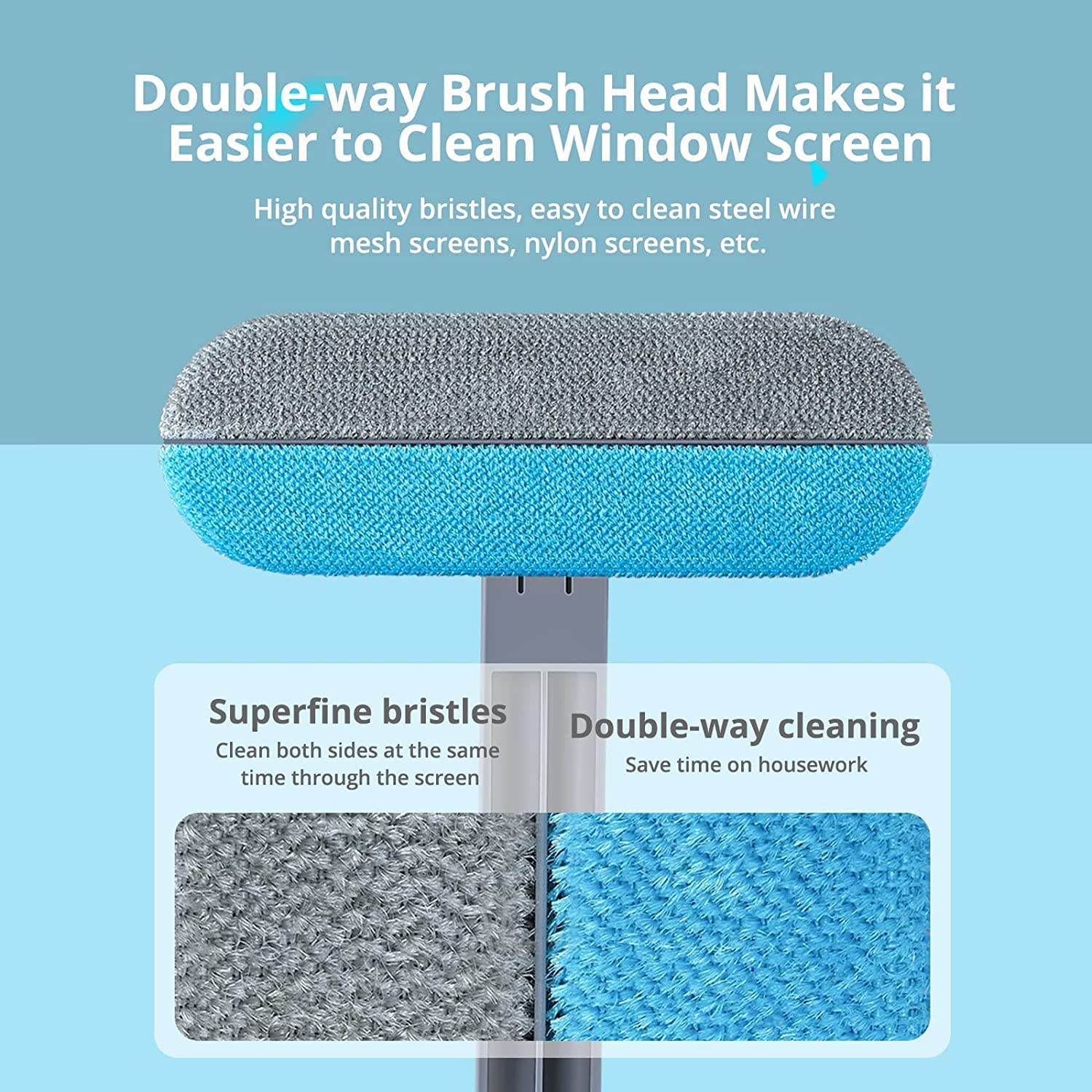 GLITZEN 5 in 1 Multifunction Window Cleaner, Glass Cleaning Brush & Wiper Double-Sided Window Cleaner Detachable Window Mesh Cleaner for Mesh Screen,Dust,Stain Cleaning Wiper Long 3
