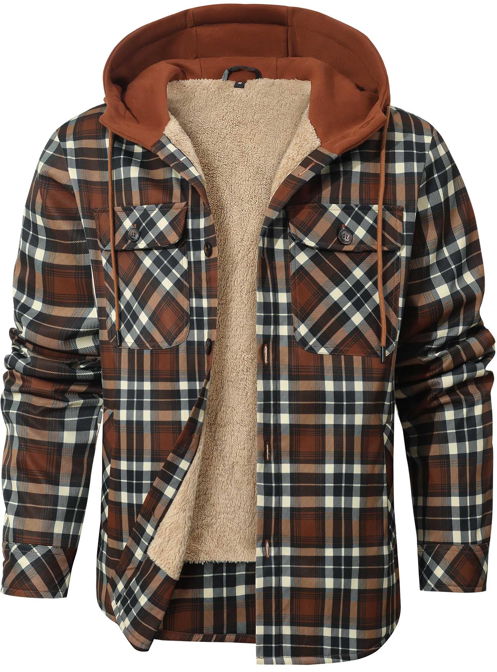 Zaitun Herren Winterjacke Warme Fleecejacke Kariertes HolzfäLlerhemd Hemdjacke mit Kapuze Outdoor Jacken Thermo Flanell Jacke