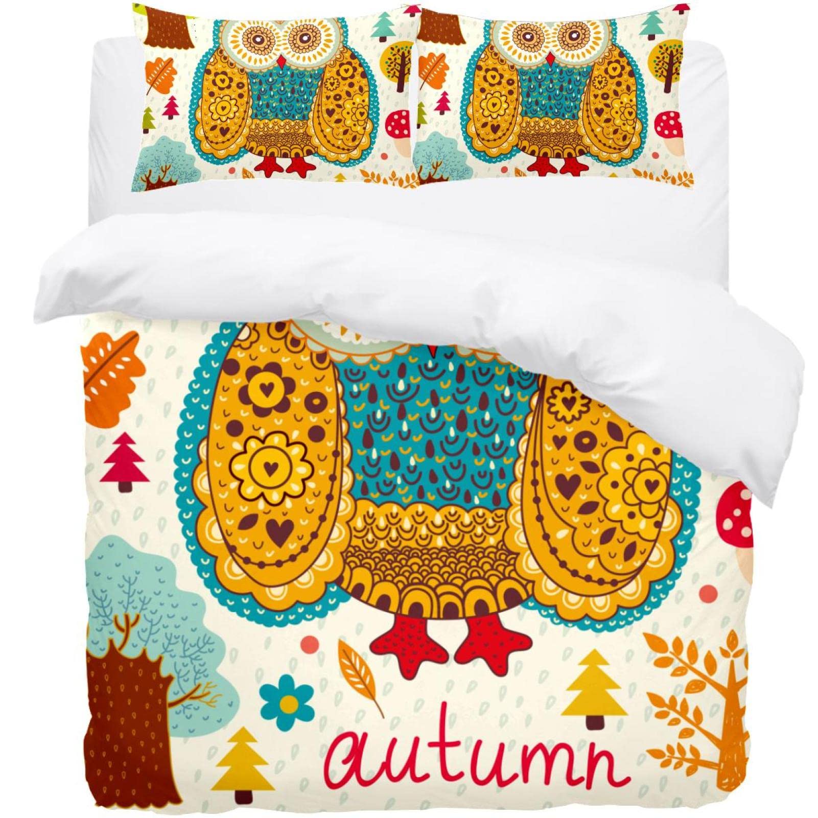 Parure de lit motif floral avec sa housse de couette et 2 taies d'oreiller pour adulte