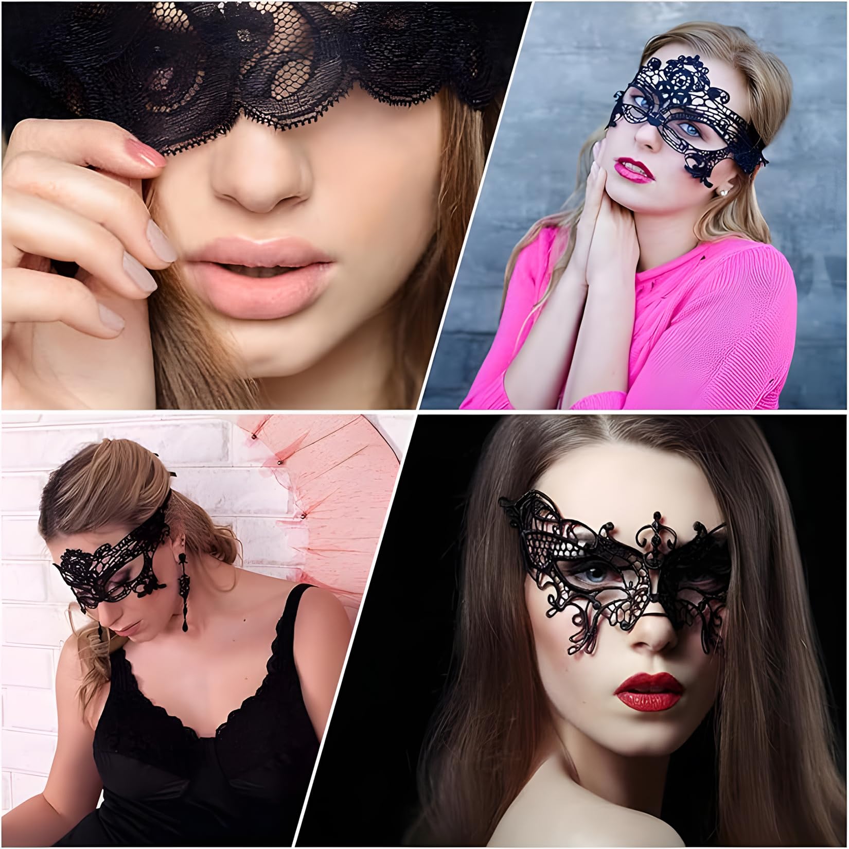 8 Szt Weneckie Maski, Czarne Seksowne Damskie Maski Z Koronki, Maska Z Koronki Na Bal Maskowy Halloween, Kostium Karnawałowy, Bal Absolwentów, Impreza Kostiumowa