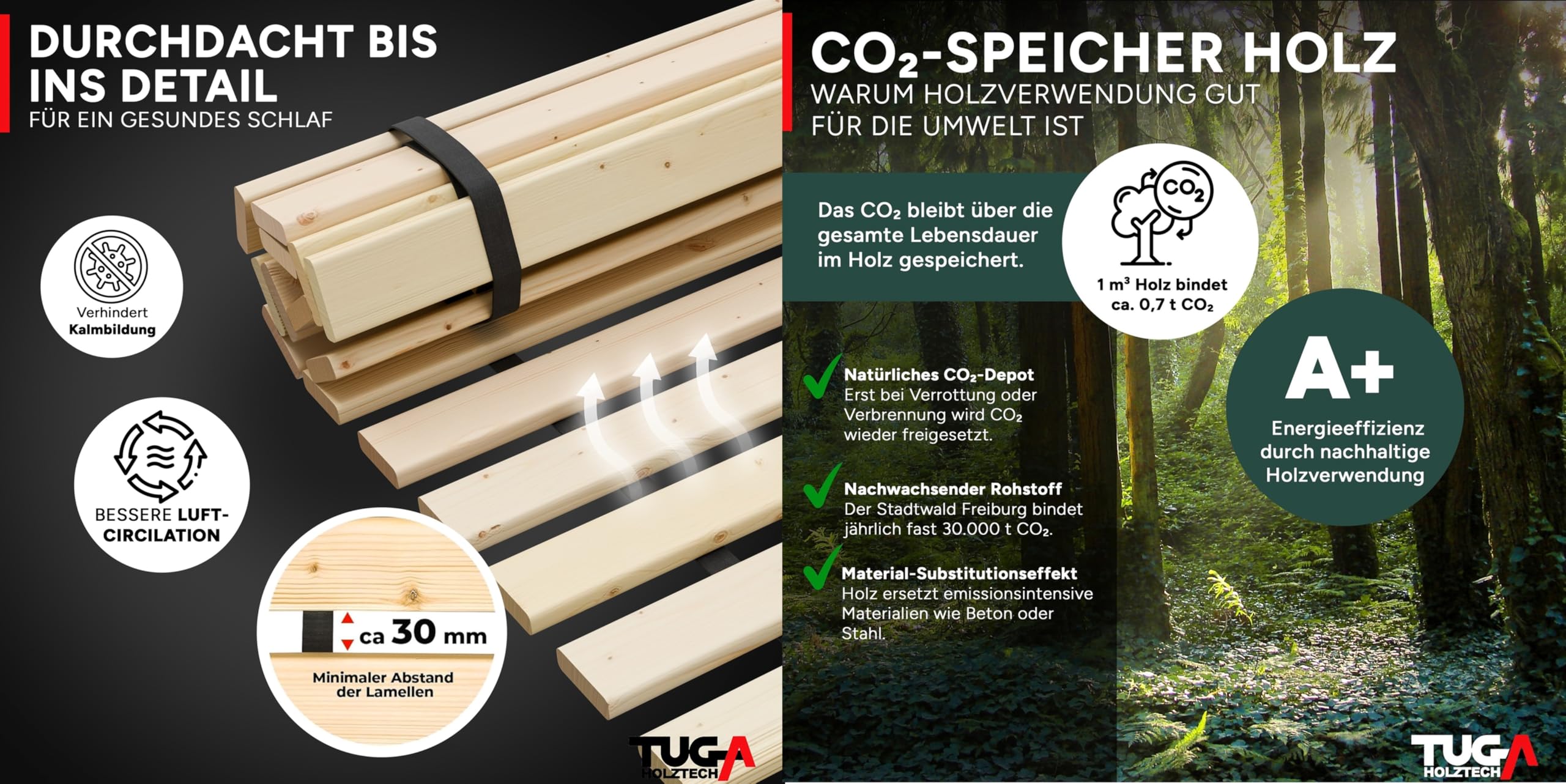 TUGA - Holztech Rollrost 180 x 200 cm 20mm 300kg Lattenrost Rolllattenrost Stabiler Bettrost Qualität aus Deutschland