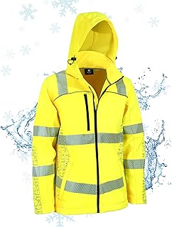 PAFESTER Unisex Adult Reflective Winter Jacket with Hood high Vis Safety Jackets with ANSI/ISEA Class 3 (XL)