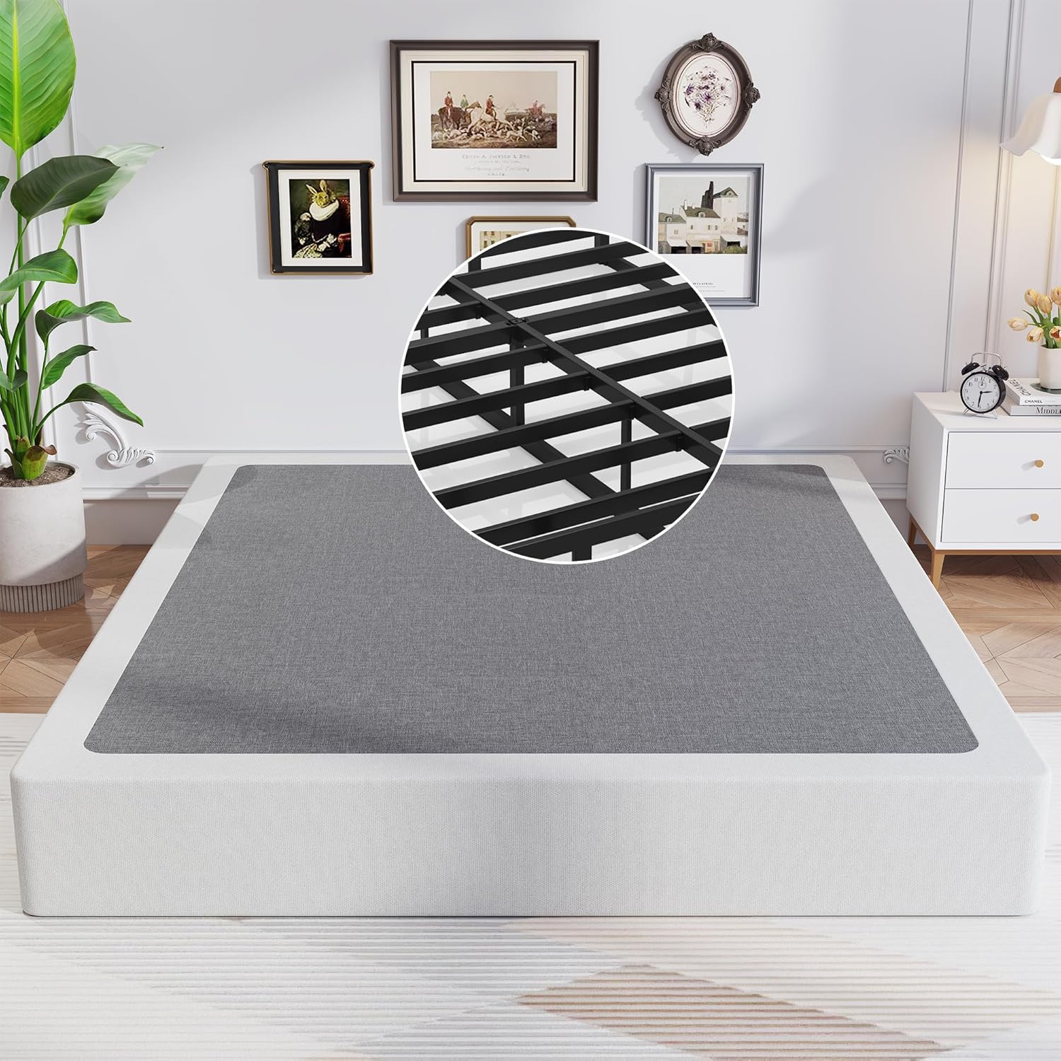 Queen Box Spring, 8 Inch Box Spring for Queen Bed, 3000 lbs Heavy Duty Metal Frame Mattress Foundation with Fabric Cover, Easy Assembly-Noise Free Queen 8 Inch