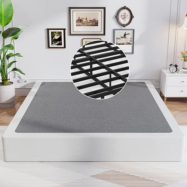 Awesofurni Queen Box Spring, 8 Inch Box Spring for Queen Bed, 3000 lbs Heavy Duty Metal Frame Mattress Foundation with Fabric Cover, Easy Assembly-Noise Free